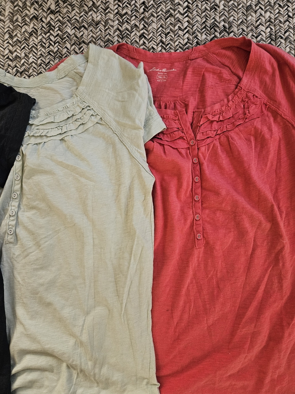 Set Of 3 Eddie Bauer Ruffled Button-Front Tees in Pink Mint And Blue TXL - Picture 2 of 5